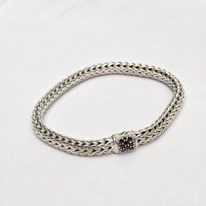 John Hardy Icon Bracelet Sterling Silver Black Sapphire Gemstones 7.25"x7mmx5mm